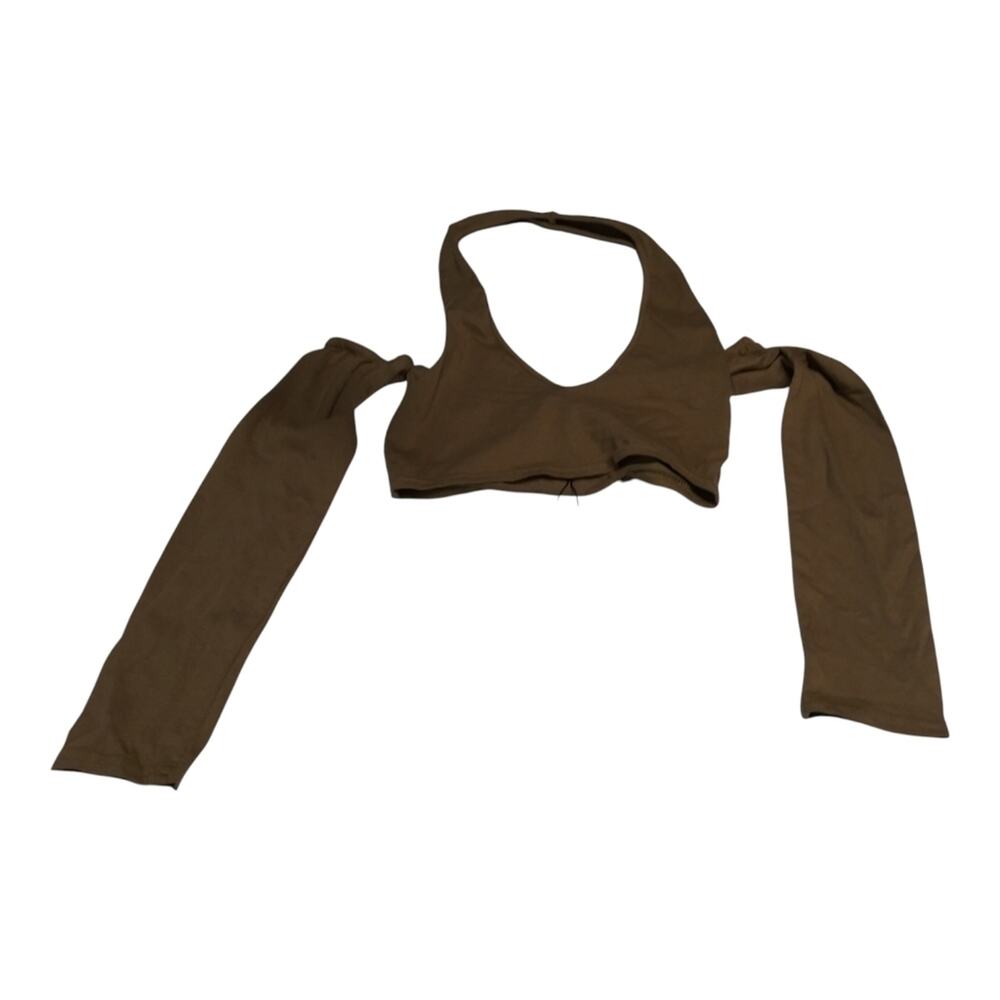 Pretty Little Thing Chocolate Halterneck Cold Shoulder Crop Top Size 2
